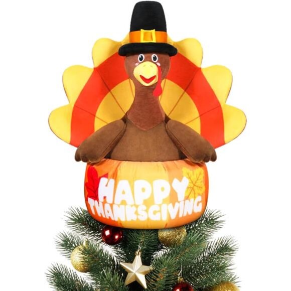 New Thanksgiving Turkey Tree Topper, Plush Stuffed 9 Inch Fall Turkey Pumpkin - Picture 1 of 8